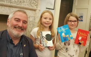 Catherine and Faye with Chris Riddell