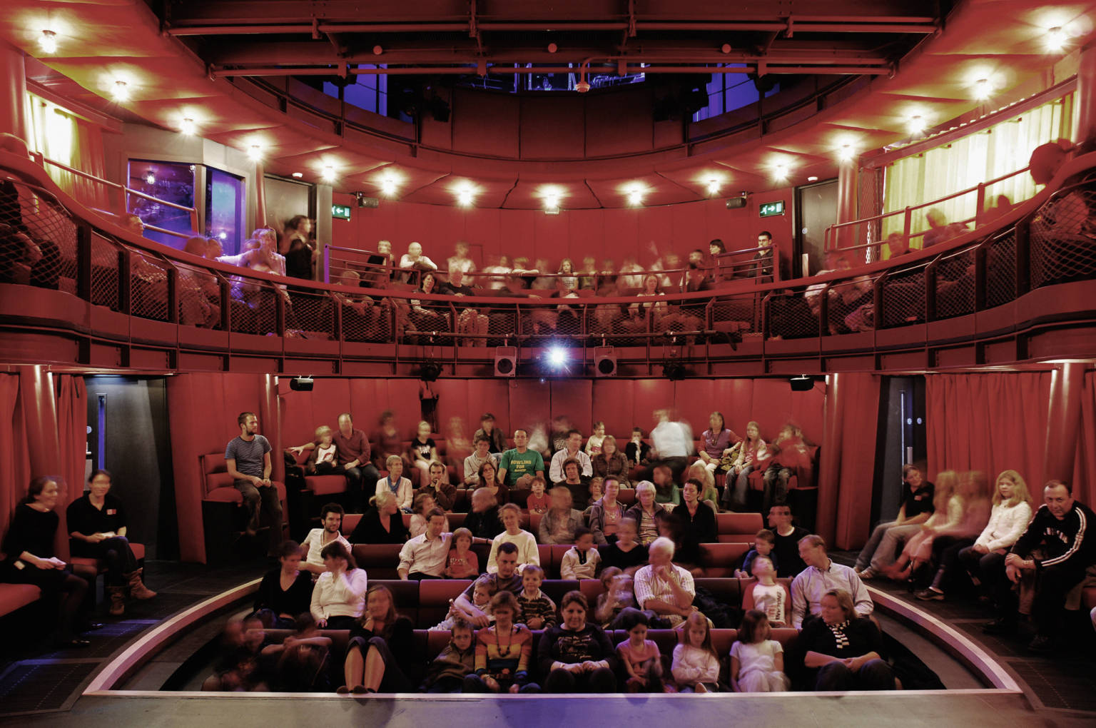 A packed audience inside The Egg Theatre
