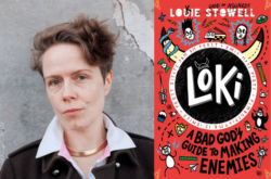 Louie Stowell and book cover of Loki