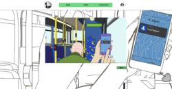 An illustration of someone using a social app on a bus
