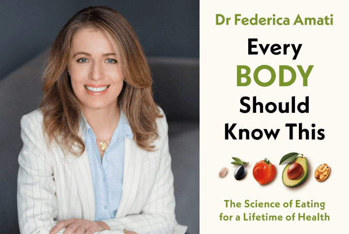 Dr Federica Amati wit book cover of 'Every Body Should Know This'