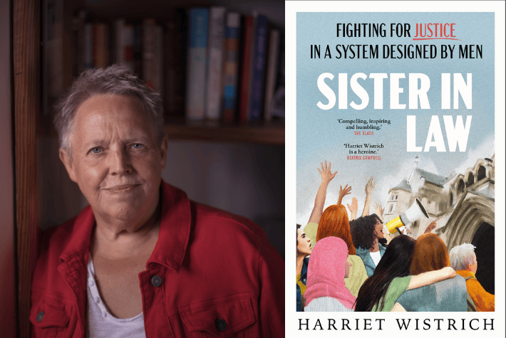 Harriet Wistrich and book cover of Sister in Law