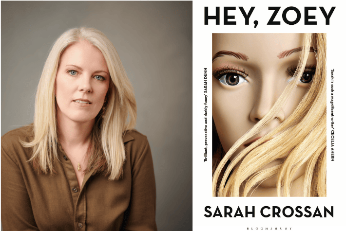Sarah Crossan and book cover of Hey Zoey